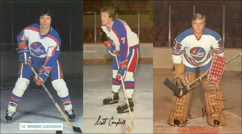 original Winnipeg Jets Scott Campbell, Morris Lukowich and Markus Mattsson.
